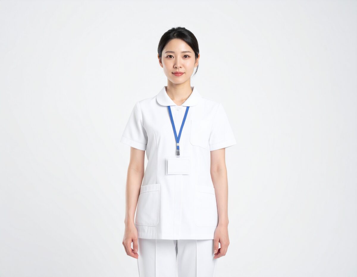 【無料・商用OK】日本人女性看護師の人物素材（IDカード着用・正面・信頼感）
