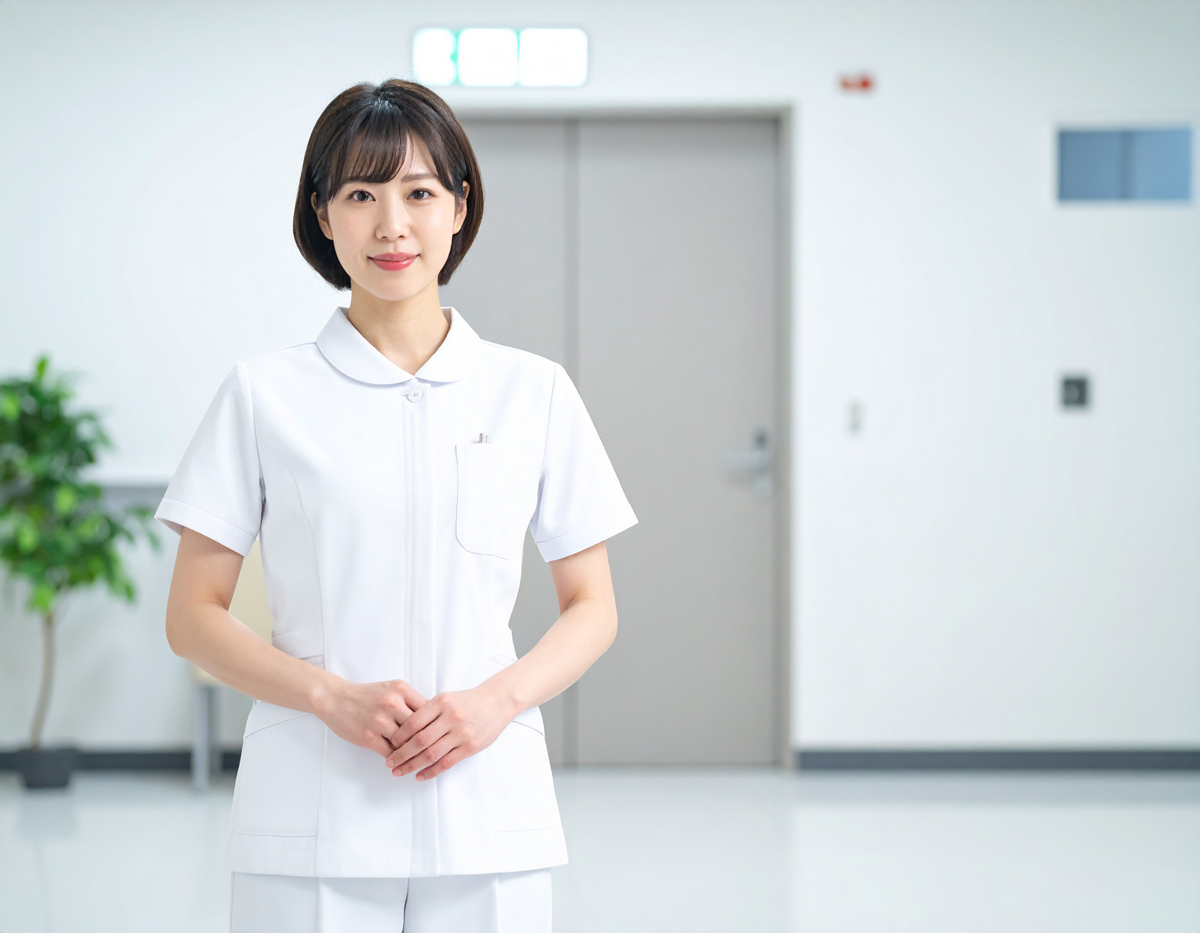 【無料・商用OK】日本人女性看護師の人物素材（白衣・院内フロア・現役感）